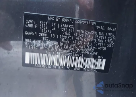 2025 Subaru Outback Onyx Edition Xt z USA, uszkodzony, nr VIN 4S4BTGLD8S3148403